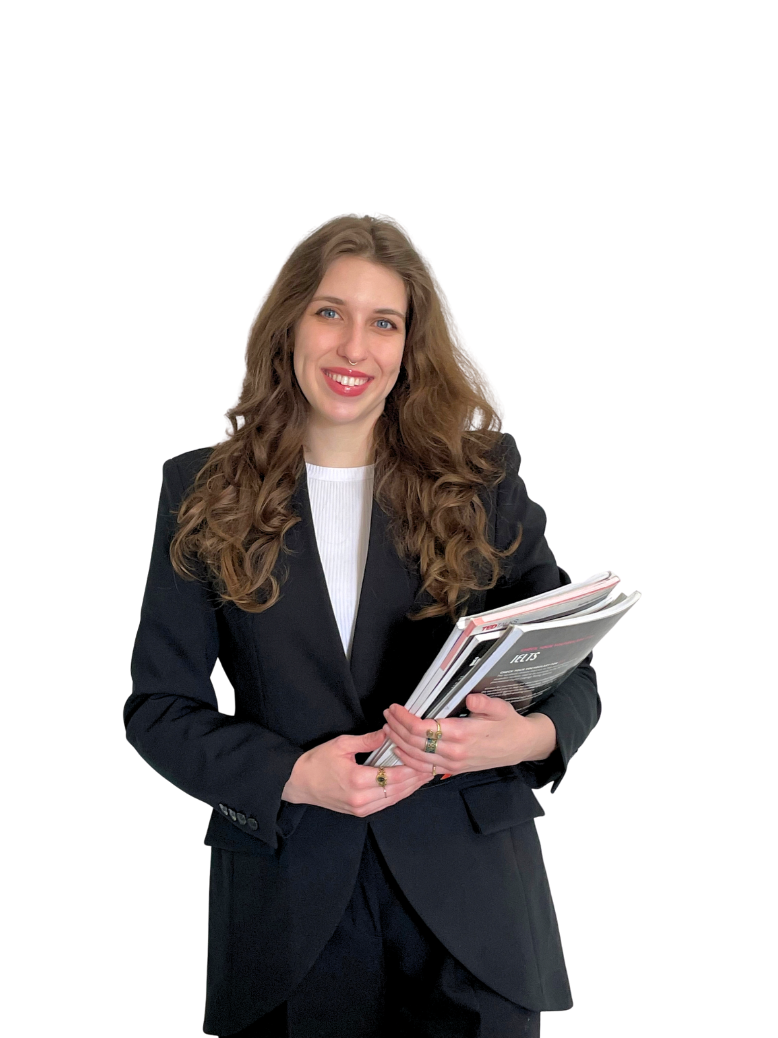 Alessandra smiling and holding books